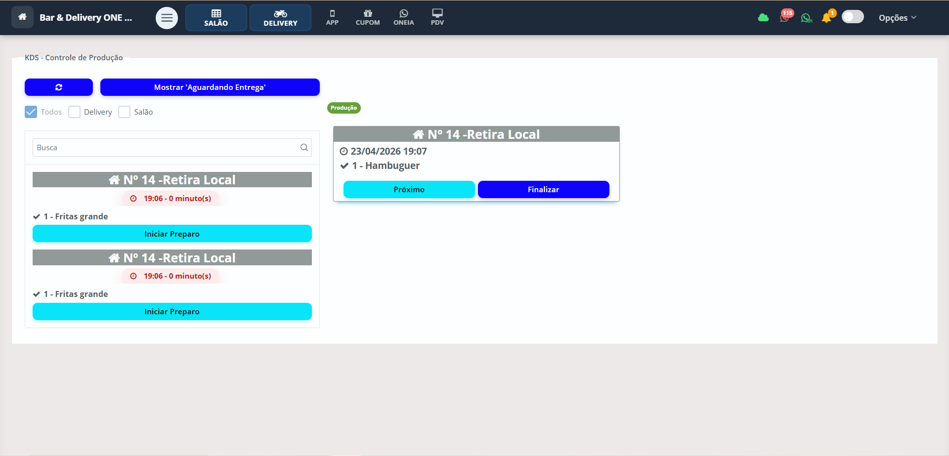 KDS — Kitchen Display System integrado ao app do garçom