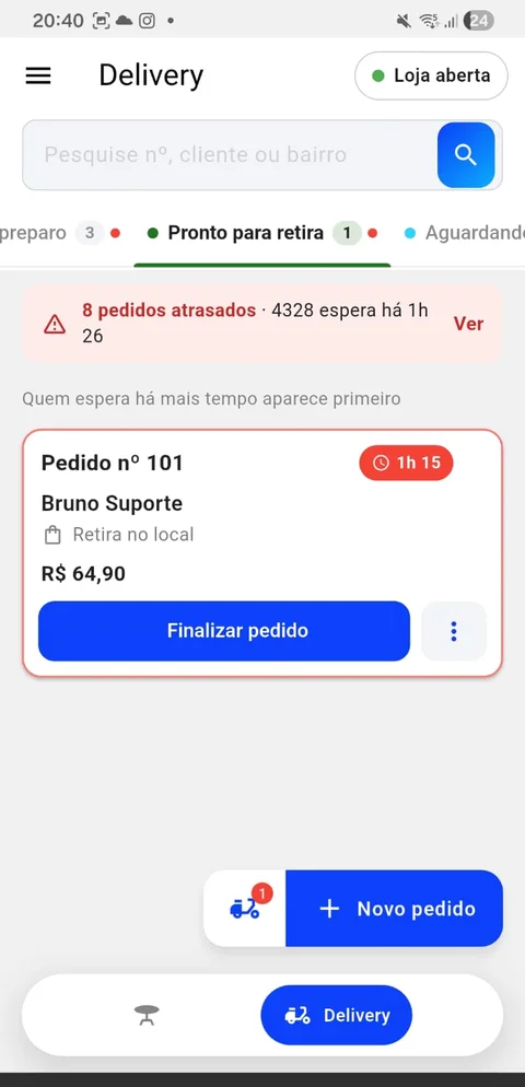 App PDV Go One com os pedidos prontos para retirar