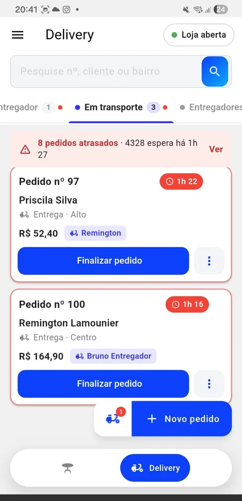 App PDV Go One com os pedidos em transporte
