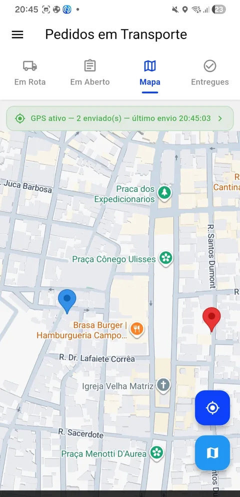 App do entregador da One com o mapa dos pedidos