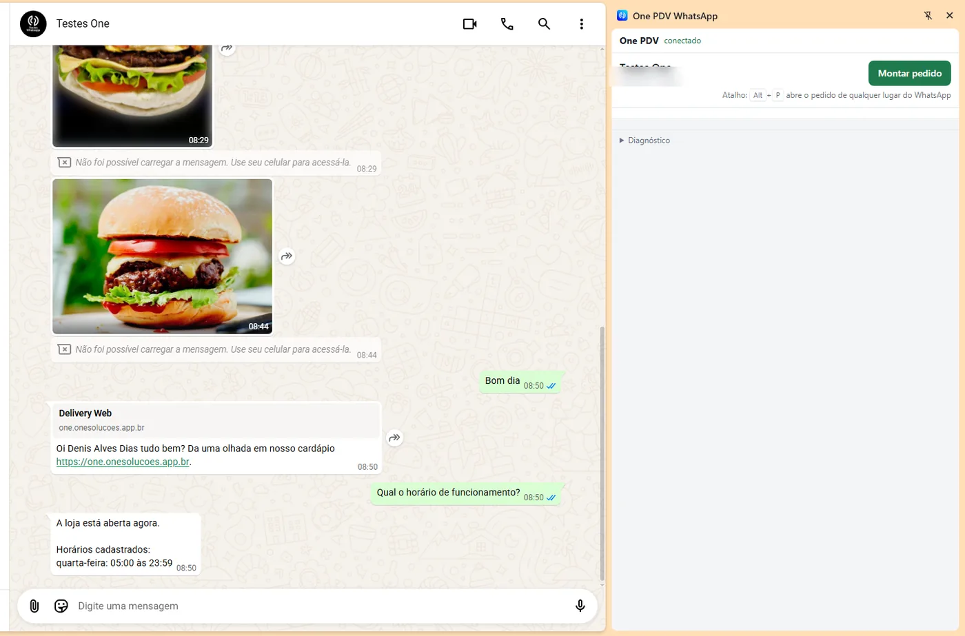 One PDV WhatsApp: o painel de pedido ao lado da conversa no WhatsApp Web