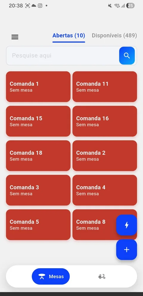 App do garçom da One com as comandas abertas